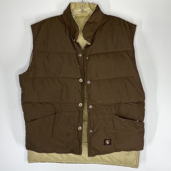 Vintage Stearns Reversible Tan Brown Goose Down Puffer Vest Size Medium 80s - Picture 3 of 11